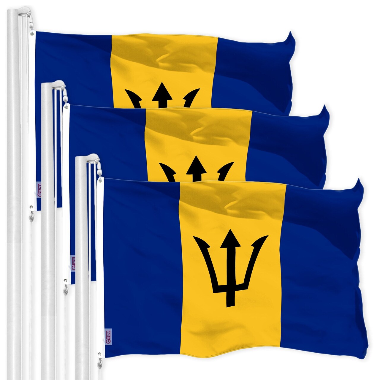 G128 3 Pack: Barbados Barbadian Flag | 3x5 Ft | LiteWeave Pro Series Printed 150D Polyester | Country Flag, Indoor/Outdoor, Vibrant Colors, Brass Grommets, Thicker and More Durable Than 100D 75D Polyester